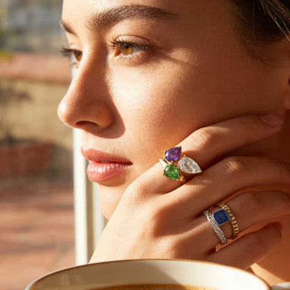 Anillo Birthstone Triple — Piedra de Nacimiento